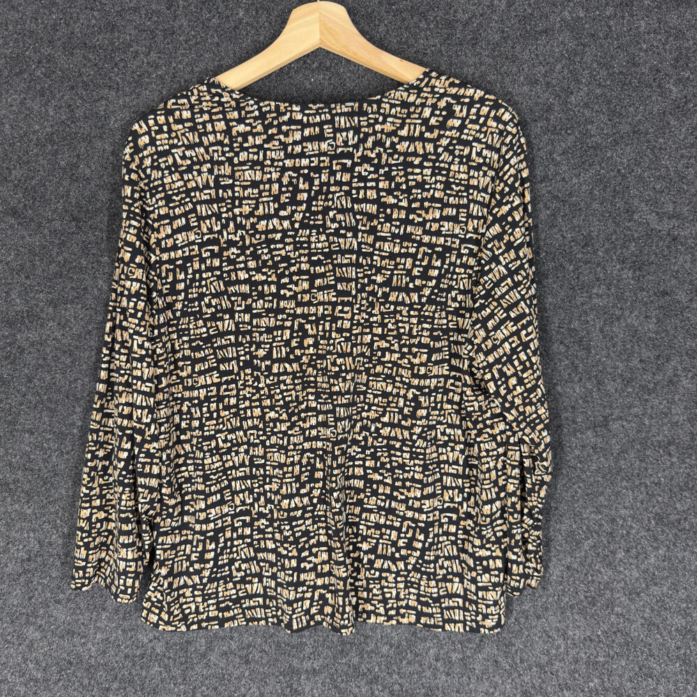Laura Ashley Blouse Women M Medium Black Geometric V-Neck Long Sleeve Casual - Picture 2 of 6